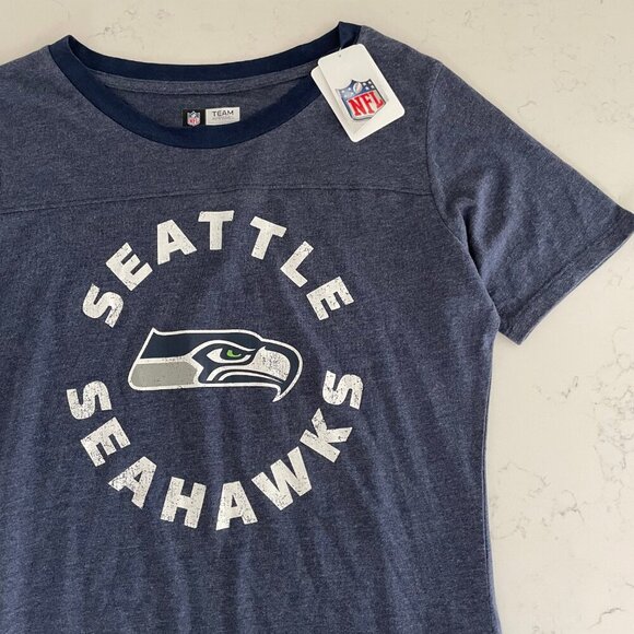 NFL Seattle Seahawks Team Apparel Womens SS Crew Neck T Shirt Blue Wht Sz S NWT - Picture 3 of 12